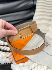 HM TUBE H BELT GOLD BUCKLE & REVERSIBLE HONEY ORANGE LEATHER STRAP 38MM