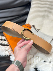 HM LUCK BELT GOLD BUCKLE & REVERSIBLE PEANUT BROWN LEATHER STRAP 38MM