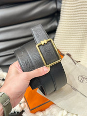 HM TUBE H BELT GOLD BUCKLE & REVERSIBLE BLACK LEATHER STRAP 38MM