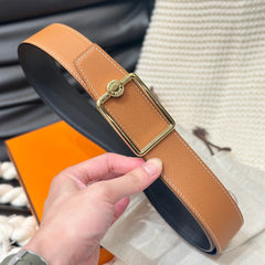 HM OSCAR BELT GOLD BUCKLE & REVERSIBLE GINGER ORANGE LEATHER STRAP 38MM