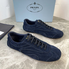 PRADA 25S MONTECARLO ANTIQUED SNEAKERS IN NAVY BLUE SUEDE