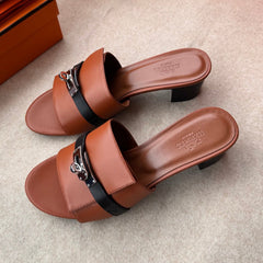 HIGH MULES IN BRONZE BROWN MIX BLACK CALFSKIN