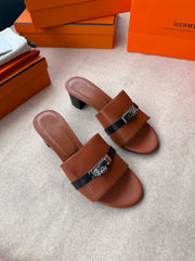 HIGH MULES IN BRONZE BROWN MIX BLACK CALFSKIN