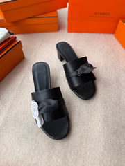 HIGH MULES IN BLACK CALFSKIN