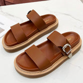 TWO-STRAP SANDALS IN BRONZE BROWN CALFSKIN