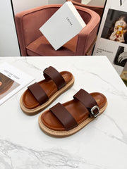 TWO-STRAP SANDALS IN CHESTNUT BROWN CALFSKIN
