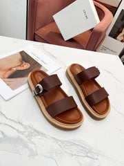 TWO-STRAP SANDALS IN CHESTNUT BROWN CALFSKIN