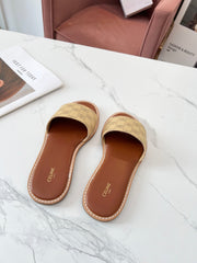 LYMPIA MULE BEIGE CANVAS EMBROIDERED LOGO