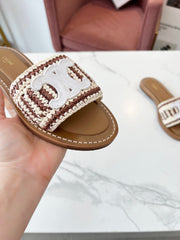 LYMPIA MULE WHITE MIX BROWN RAFFIA