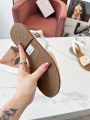 TRIOMPHE SANDALS BEIGE RAFFIA WHITE WOOL