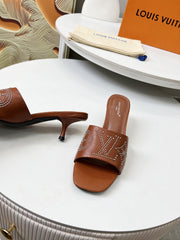 HIGH MULE IN BRONZE BROWN LAMBSKIN WITH RHINSTONES 55 MM