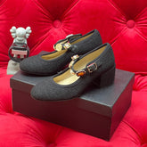 HIGH MARY JANE SHOES BLACK WOOL TWEED