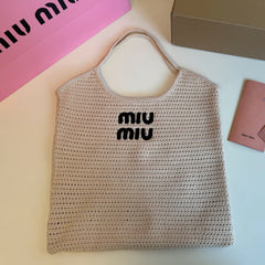 HOLLOW KNITTED TOTE BAG 35 IN OFF WHITE MIX BLACK WOVEN FABRIC