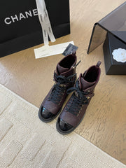 ALPHABET MARTIN BOOTS IN BRUNETTE BROWN MIX BLACK LAMBSKIN