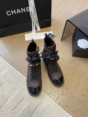 ALPHABET MARTIN BOOTS IN BRUNETTE BROWN MIX BLACK LAMBSKIN