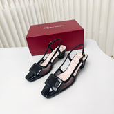 ROGER VIVIER 25S BELLE VIVIER SLINGBACK PUMPS 45MM IN BLACK MESH FABRIC