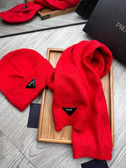 SET SCARF AND HAT IN CHERRY RED WOOL AND RABBIT FUR 397409