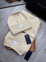 SET SCARF AND HAT IN BISQUE BEIGE WOOL AND RABBIT FUR 397405