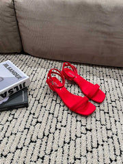 PRA TRIANGLE HEEL SATIN SANDALS CRIMSON