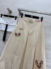 CC Pastoral Style Butterfly Skirt Beige Cotton