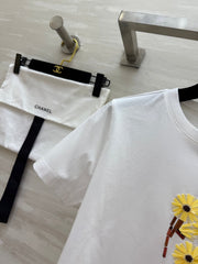 CC 25 Beaded Embroidered Daisy T-shirt White Cotton