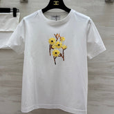 CC 25 Beaded Embroidered Daisy T-shirt White Cotton