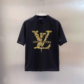 LV BLACK COTTON T-SHIRT YELLOW LOGO 238821