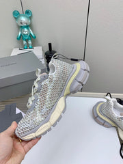 XL FISHNET SNEAKER IN GRAY AND BEIGE MESH, POLYURETHANE, POLYESTER WITH RHINESTONES