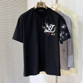 LV T-SHIRT BLACK MIX COLORFUL COTTON 239607