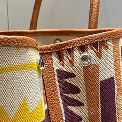 GARDEN PARTY 36 IN MULTICOLOR TOILE H CANVAS GOLD CALFSKIN TROPICAL STREETLINE ILLUSTRATION