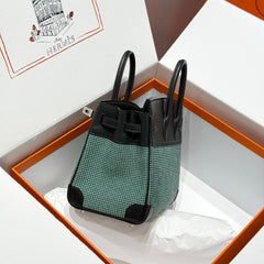 QUADRILLE BIRKIN 25CM IN BLACK SWIFT CALFSKIN BLACK/MINT/BLANC TOILE CANVAS