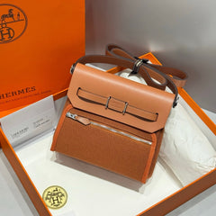 HERMES 25S MINI HERBAG 20 IN COPPER BROWN CANVAS SILVER HARDWARE