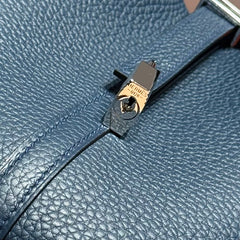 HERMES 25S PICOTIN LOCK 18 IN NAVY BLUE CALFSKIN SILVER HARDWARE