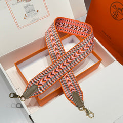 25S HERMES BAG STRAP ORANGE PATTERN 85 IN CANVAS GOLD HARDWARE