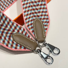 25S HERMES BAG STRAP GREEN AND PINK PATTERN 85 IN CANVAS SILVER HARDWARE