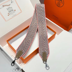 25S HERMES BAG STRAP GREEN AND PINK PATTERN 85 IN CANVAS SILVER HARDWARE