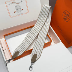 25S HERMES BAG STRAP BROWN AND WHITE PATTERN 85 IN CANVAS SILVER HARDWARE