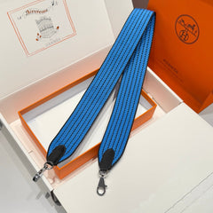25S HERMES BAG STRAP BLUE 85 IN CANVAS SILVER HARDWARE