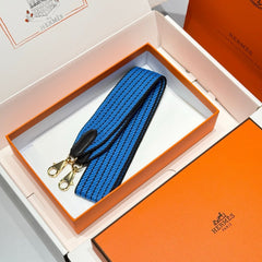 25S HERMES BAG STRAP BLUE 85 IN CANVAS GOLD HARDWARE