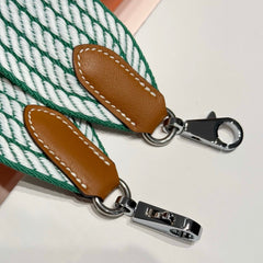 25S HERMES BAG STRAP WHITE AND DEEP SEA GREEN 85 IN CANVAS SILVER HARDWARE