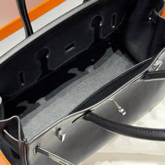 HERMES 25S SHOULDER BIRKIN 29 IN BLACK CALFSKIN SILVER HARDWARE