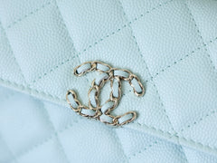 CHANEL 25S KELLY IN PASTEL BLUE LAMBSKIN WITH SILVER HARDWARE