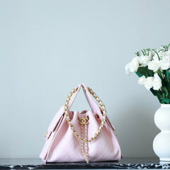 CHANEL 25S HOBO BAG 30 CM IN LIGHT PINK LAMBSKIN WITH GOLD HARDWARE