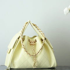 CHANEL 25S HOBO BAG 30 CM IN PASTEL YELLOW LAMBSKIN WITH GOLD HARDWARE
