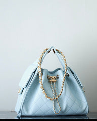 CHANEL 25S HOBO BAG 30 CM IN PASTEL BLUE LAMBSKIN WITH GOLD HARDWARE