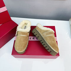 VIV WINTER PLATFORM MULES IN BROWN SUEDE