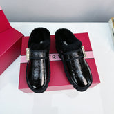 VIV WINTER PLATFORM MULES IN BLACK PATENT CALFSKIN