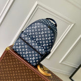 DISCOVERY PM BACKPACK 38 IN NAVY BLUE LAMBSKIN WHITE MONOGRAM LOGO