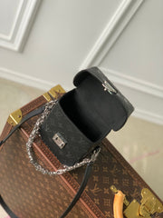 CAMERA BOX BAG 17 IN BLACK MONOGRAM EMBOSSED CALFSKIN SILVER CHAIN