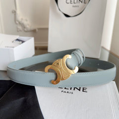 TRIOMPHE BELT 24MM IN ASH GRAY CALFSKIN WITH GOLD BUCKLE